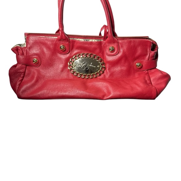 VTG Y2K Betsey Johnson Studded Tooled Red Leather Sachet Handbag Hobo Purse - Picture 7 of 9